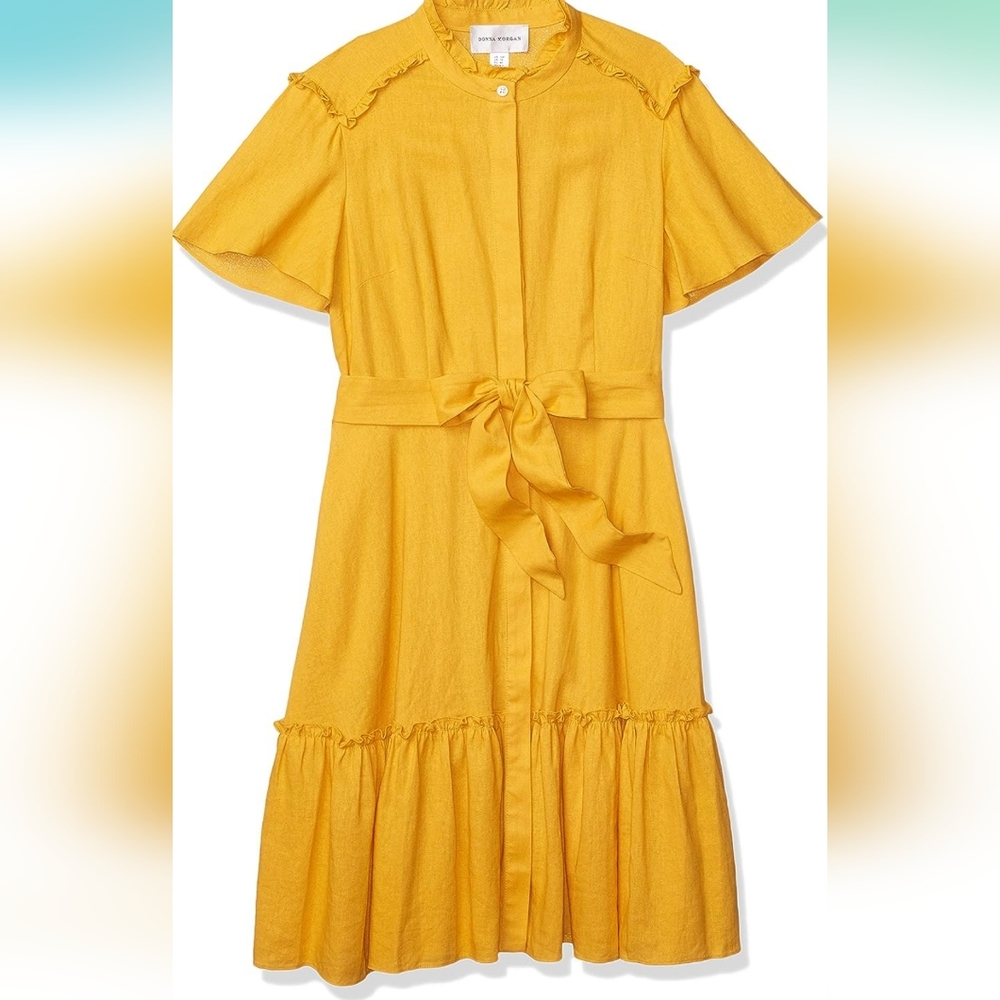 (b) NWT DONNA MORGAN | $178 Linen Ruffle Dress 10/12 - Picture 5 of 5